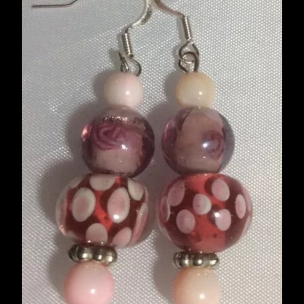 Handmade Pierced Earring Pink Venetian and Glass